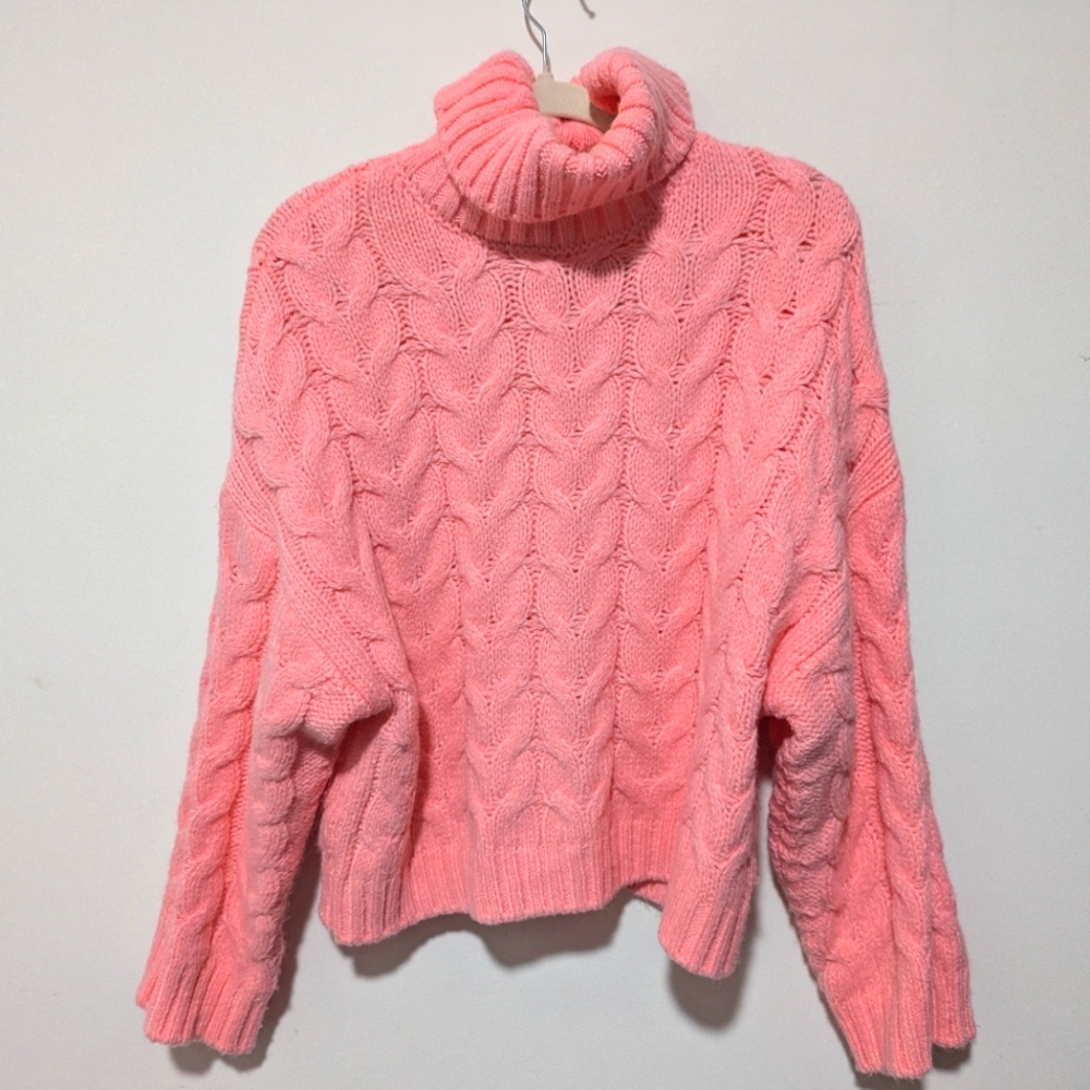 Pink Turtleneck Cableknit Sweater
